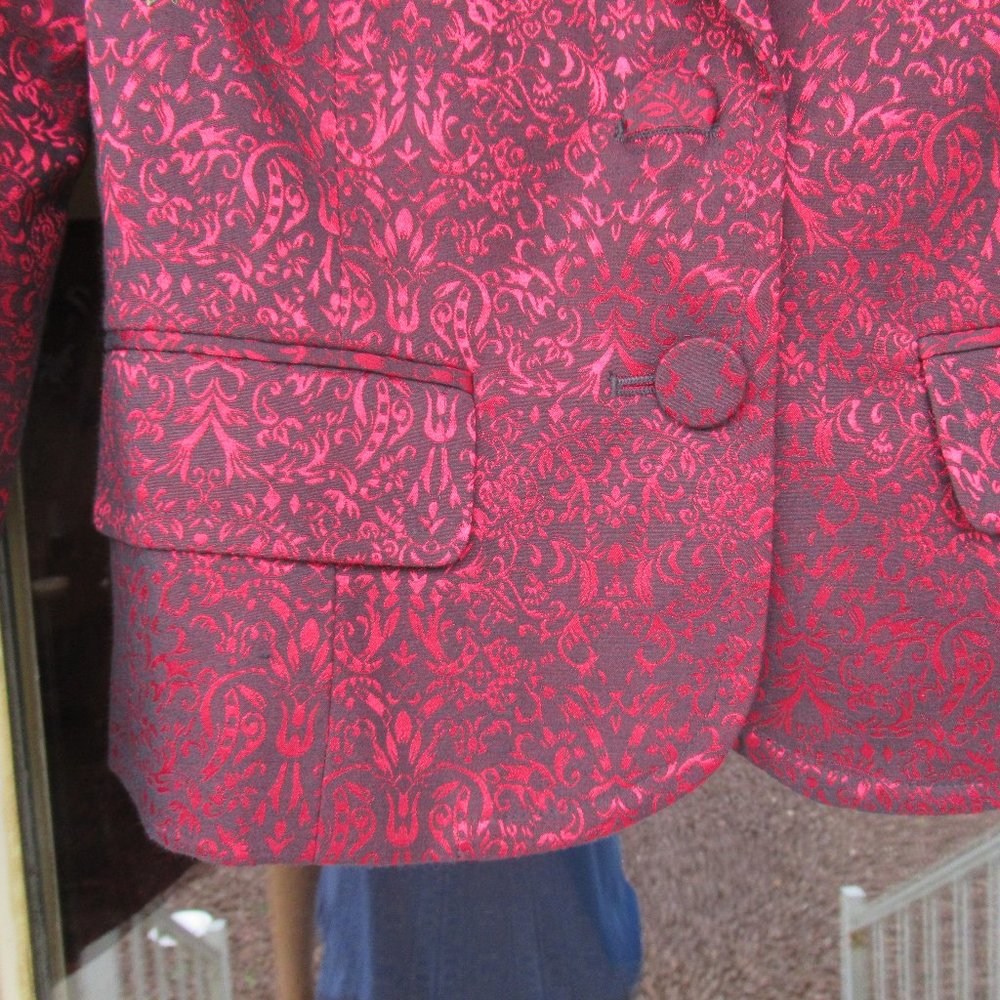 Last Chance NWT VINTAGE red & black print with shimmer blazer - Picture 7 of 16